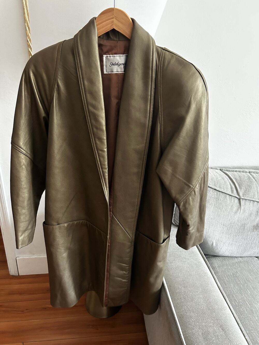 Womens Leather Coat Gold Soft Long Lambskin 80s Rare Vintage Retro Mob Wife